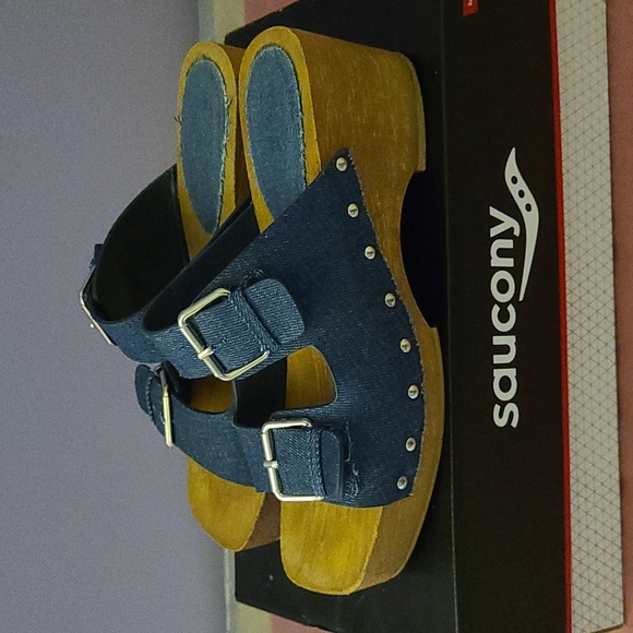 Women's Blue Demin Wooden Sandals - Picture 6 of 9